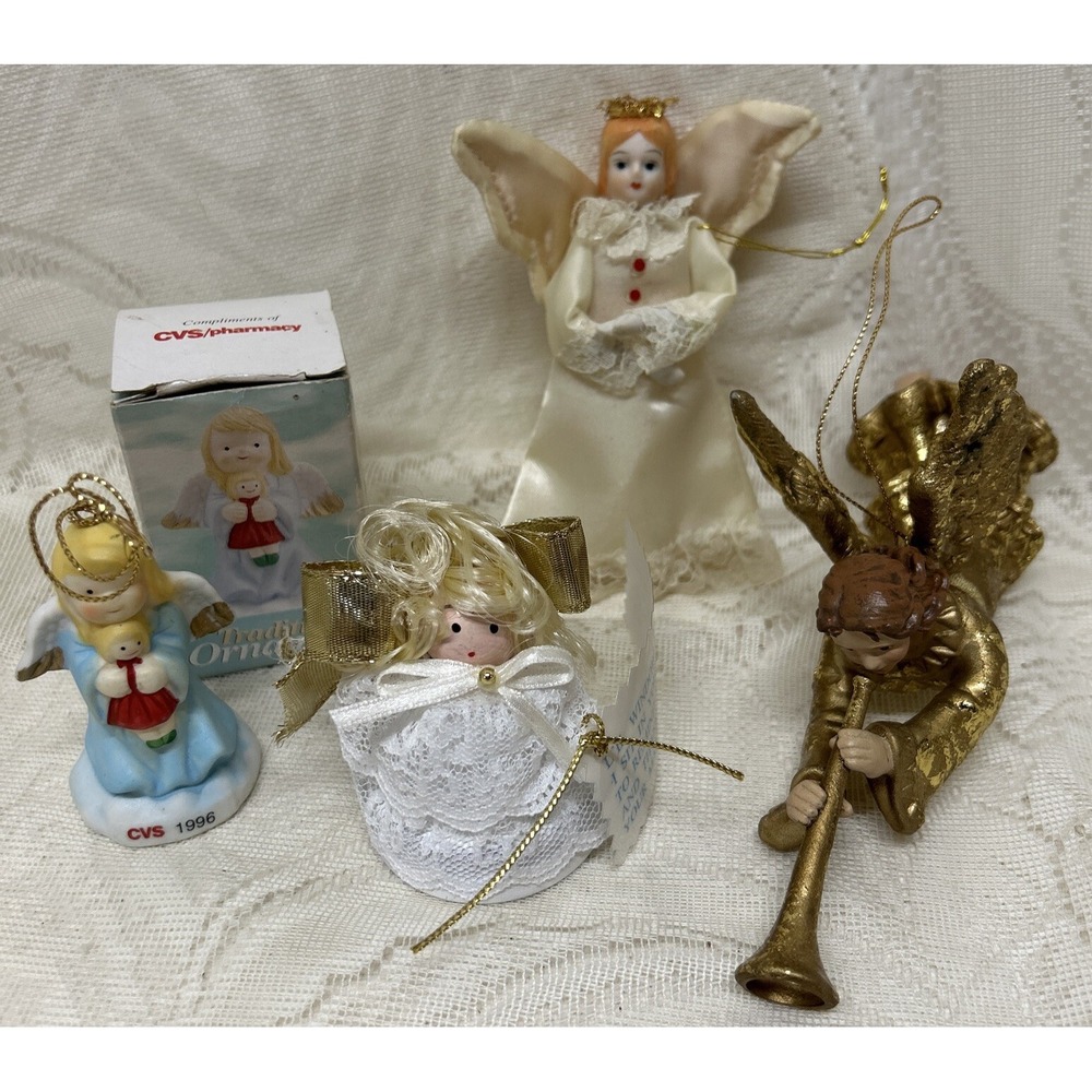 Vintage 1970s-90s Christmas Angels 4 Ornaments Decorations Gifts Crafts